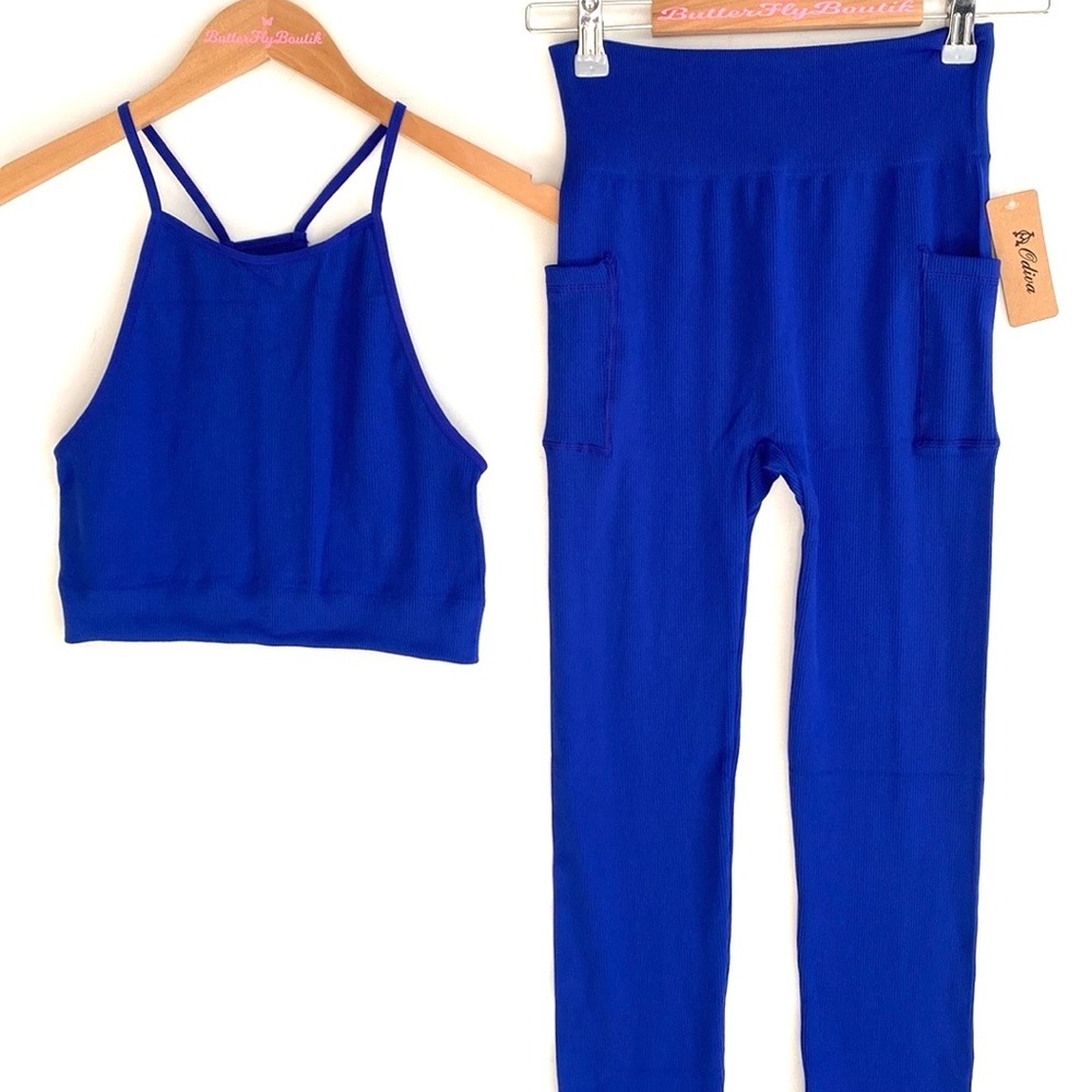 (AA4) Odiva Cobalt Blue 2piece legging set‎ with pockets, Size L/XL, NWT